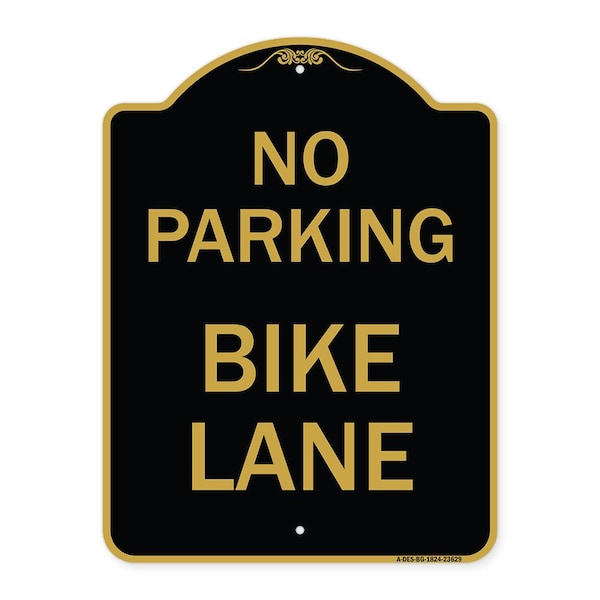 Signmission Designer Series Sign-No Parking Bike Lane, Black & Gold Aluminum Sign, 18" x 24", BG-1824-23629 A-DES-BG-1824-23629 - main